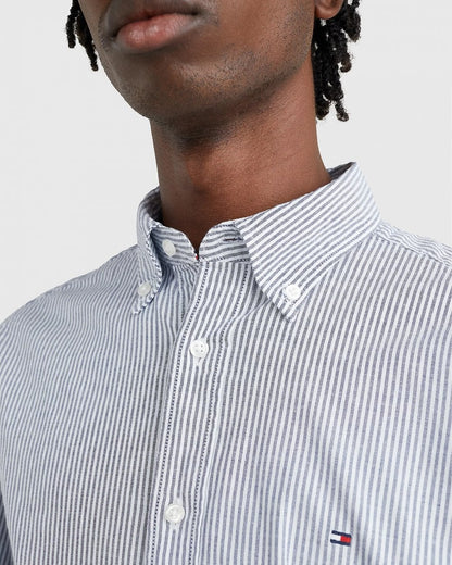 Tommy Hilfiger Core 1985 Flex Stripe Mens Long Sleeve Oxford Shirt - Carbon Navy / White