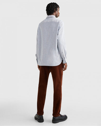 Tommy Hilfiger Core 1985 Flex Stripe Mens Long Sleeve Oxford Shirt - Carbon Navy / White