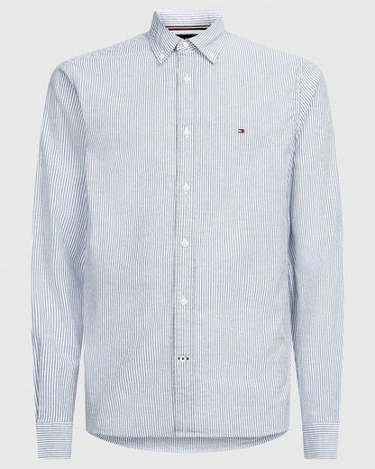 Tommy Hilfiger Core 1985 Flex Stripe Mens Long Sleeve Oxford Shirt - Carbon Navy / White