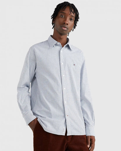 Tommy Hilfiger Core 1985 Flex Stripe Mens Long Sleeve Oxford Shirt - Carbon Navy / White