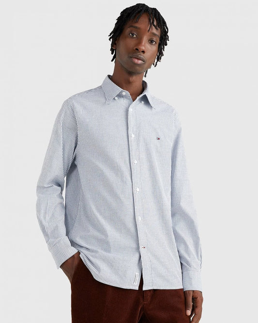 Tommy Hilfiger Core 1985 Flex Stripe Mens Long Sleeve Oxford Shirt - Carbon Navy / White