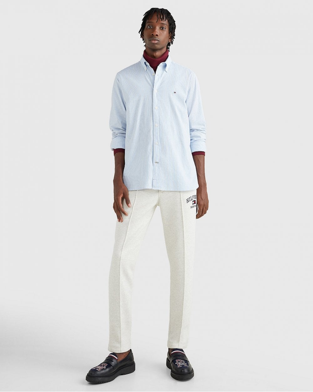 Tommy Hilfiger Core 1985 Flex Stripe Mens Long Sleeve Oxford Shirt - Copenhagen Blue / White