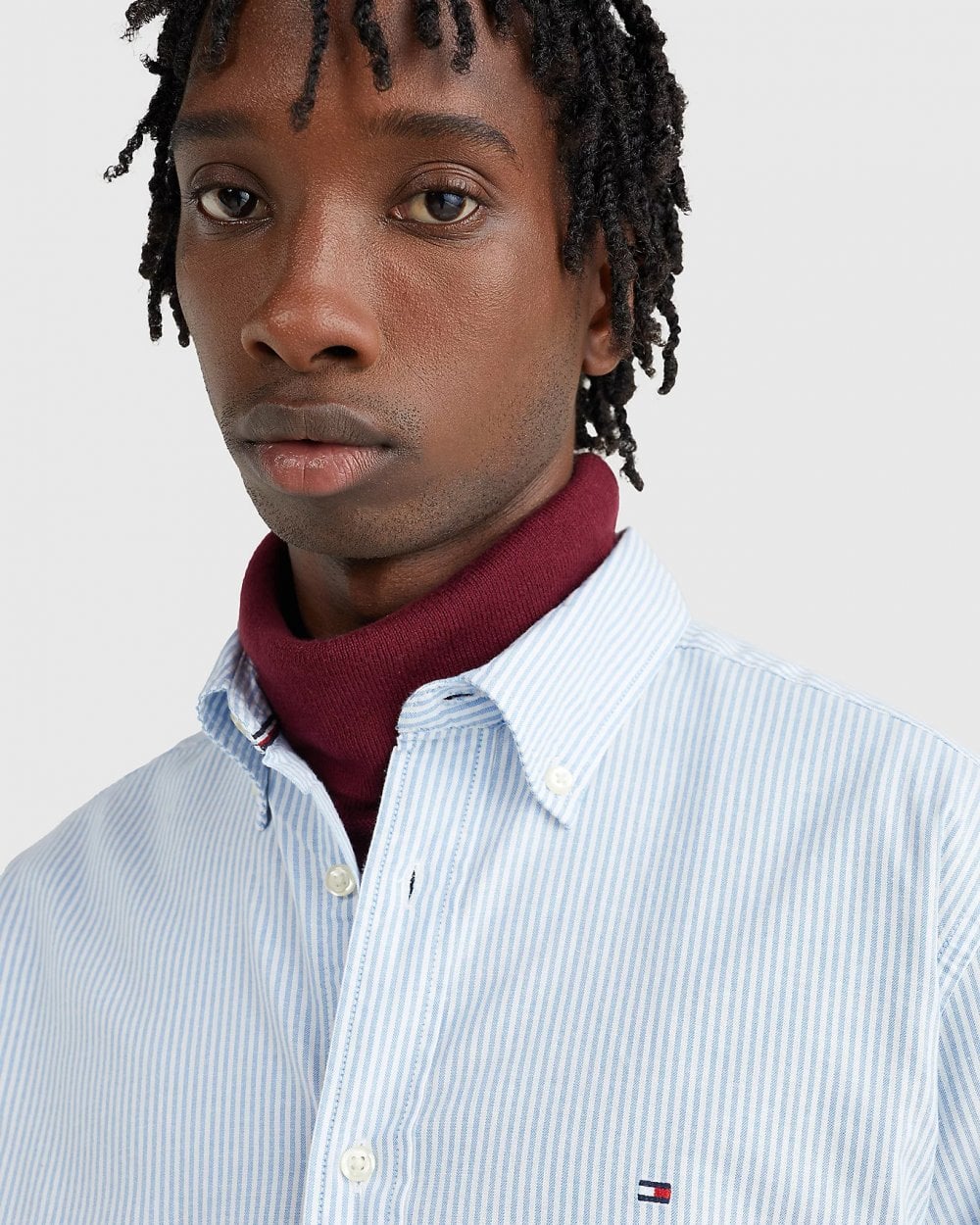 Tommy Hilfiger Core 1985 Flex Stripe Mens Long Sleeve Oxford Shirt - Copenhagen Blue / White