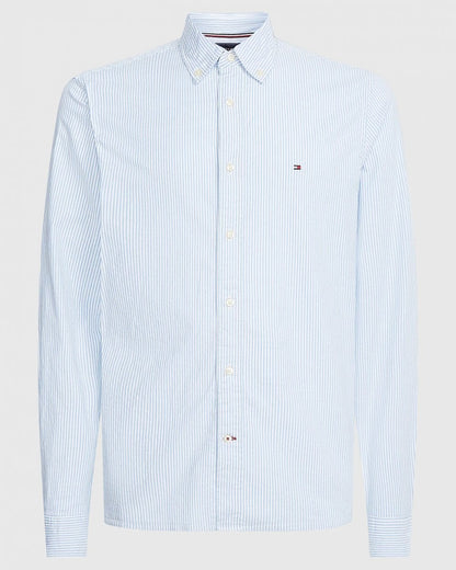 Tommy Hilfiger Core 1985 Flex Stripe Mens Long Sleeve Oxford Shirt - Copenhagen Blue / White