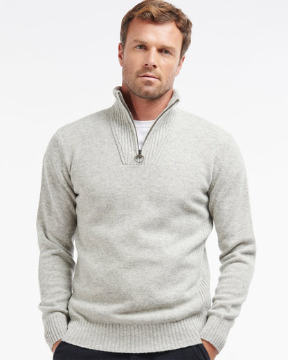 Barbour Essential Lambswool Mens Half-Zip Jumper - Light Grey Marl