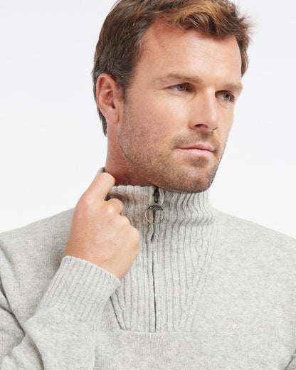 Barbour Essential Lambswool Mens Half-Zip Jumper - Light Grey Marl