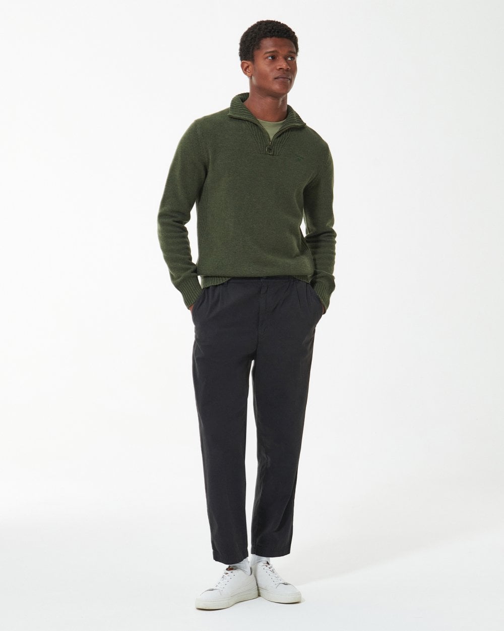 Barbour Essential Lambswool Mens Half-Zip Jumper - Mid Olive