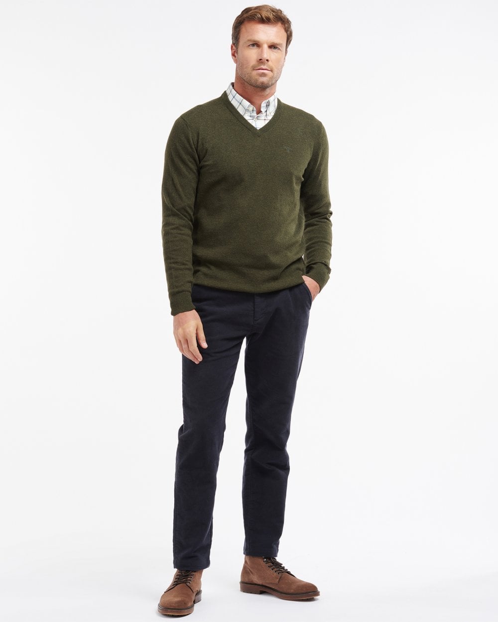 Barbour Essential Lambswool Mens V-Neck Jumper - Seaweed