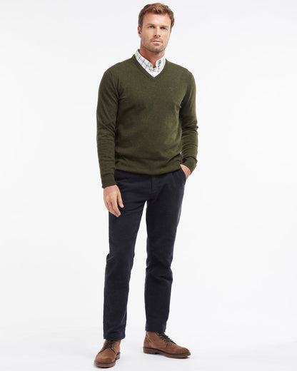 Barbour Essential Lambswool Mens V-Neck Jumper - Seaweed