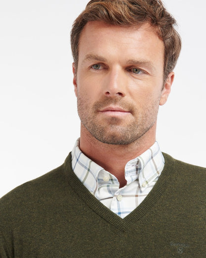 Barbour Essential Lambswool Mens V-Neck Jumper - Seaweed