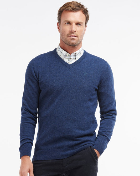 Barbour Essential Lambswool Mens V-Neck Jumper - Deep Blue