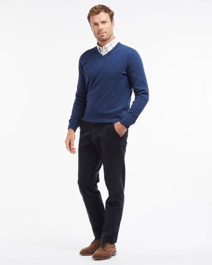 Barbour Essential Lambswool Mens V-Neck Jumper - Deep Blue