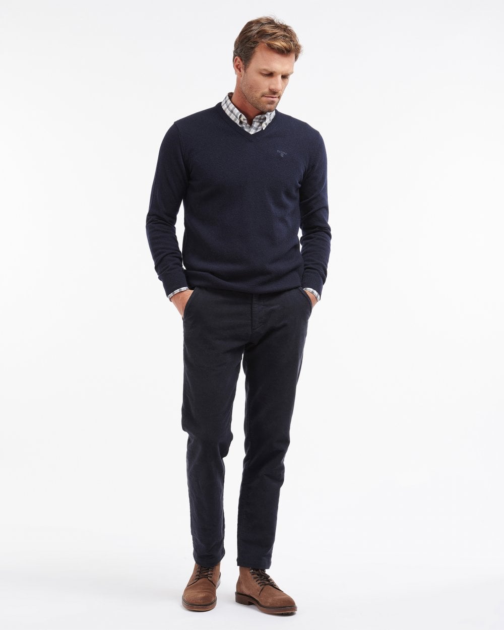 Barbour Essential Lambswool Mens V-Neck Jumper - Navy