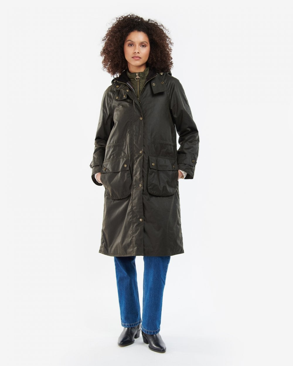 Barbour Long Cannich Womens Wax Jacket - Olive/Classic