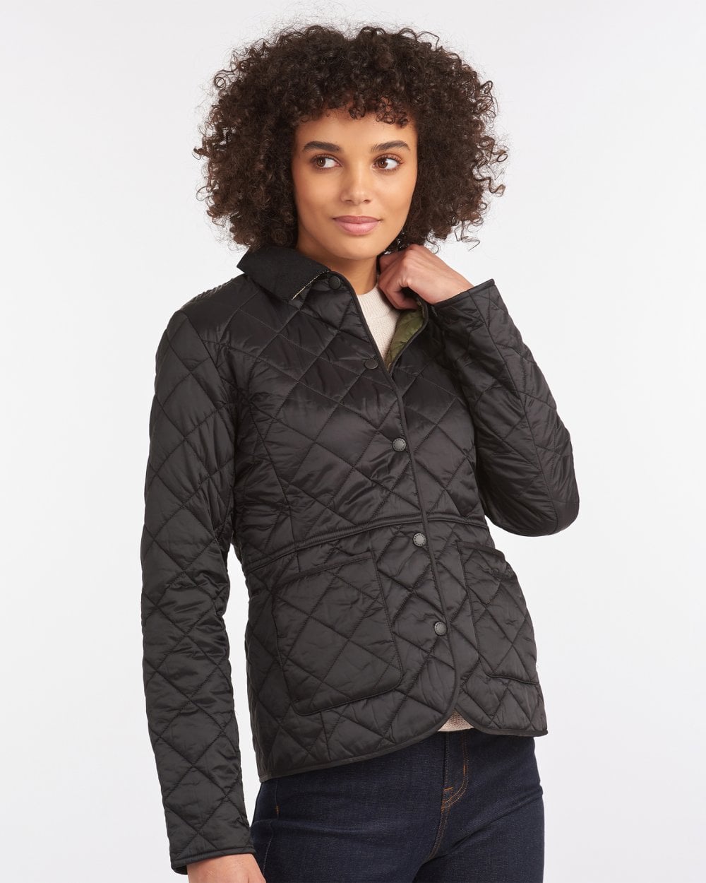 Barbour Deveron Quilted Womens Jacket - Black/Olive - CHO - Designer Womens Padded Jackets