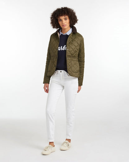 Barbour Deveron Quilted Womens Jacket - Olive/Pale Pink