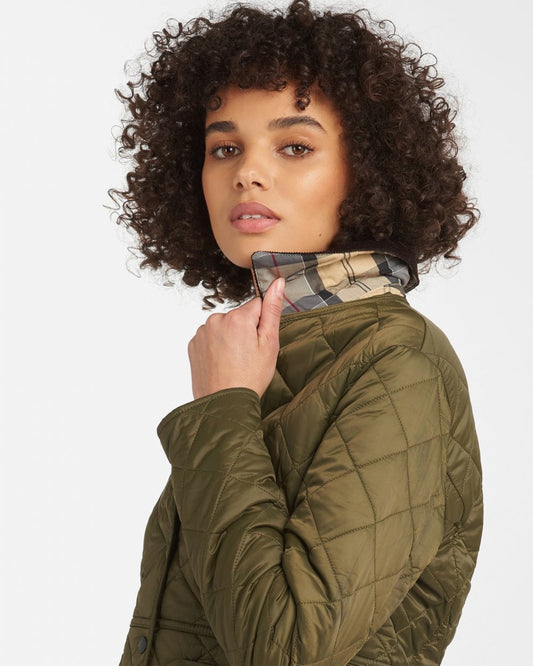 Barbour Deveron Quilted Womens Jacket - Olive/Pale Pink