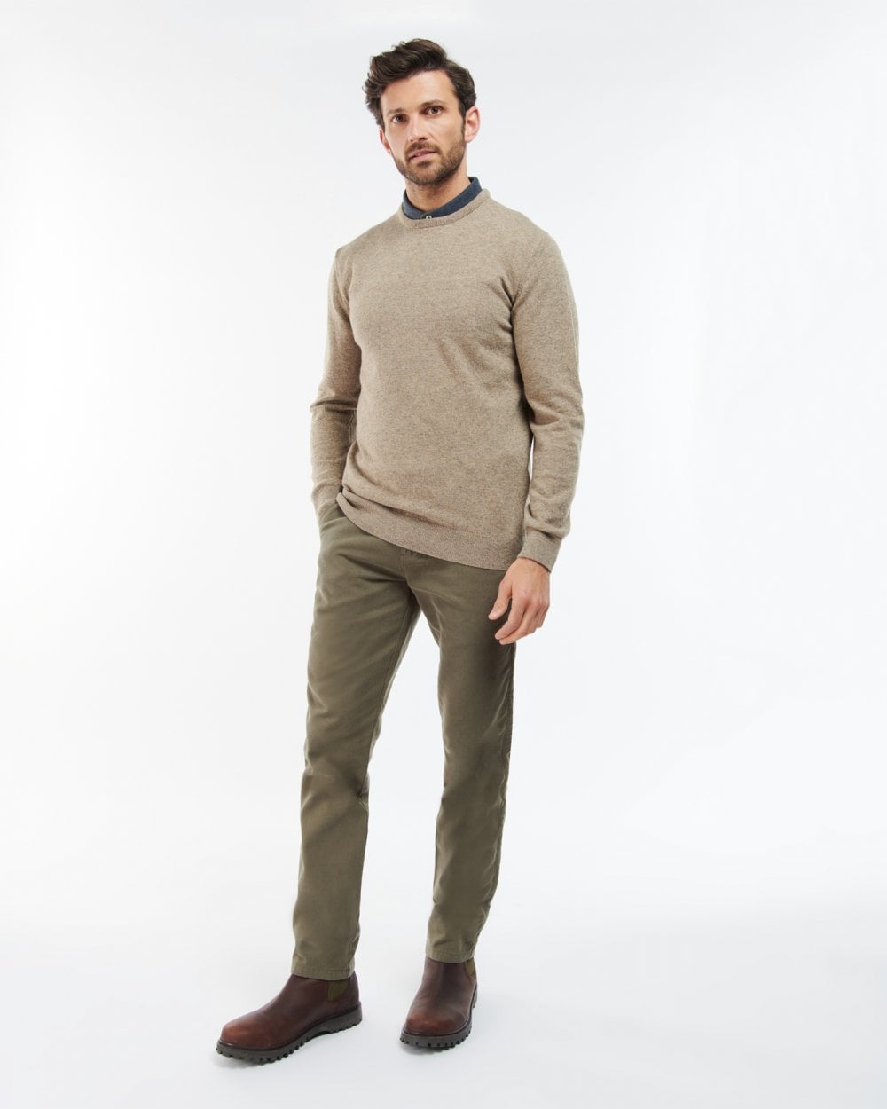 Barbour Essential Crew Neck Mens Jumper - Fossil