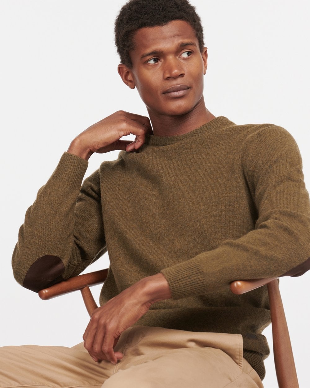 Barbour Essential Patch Mens Crew-Neck Jumper - Willow