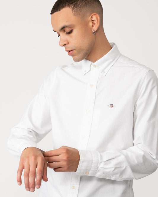 GANT Mens Slim Fit Long Sleeve Oxford Shirt - 110 White