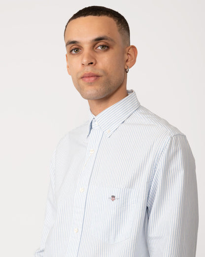 GANT Mens Regular Fit Long Sleeve Oxford Banker Stripe Shirt - 455 Light Blue