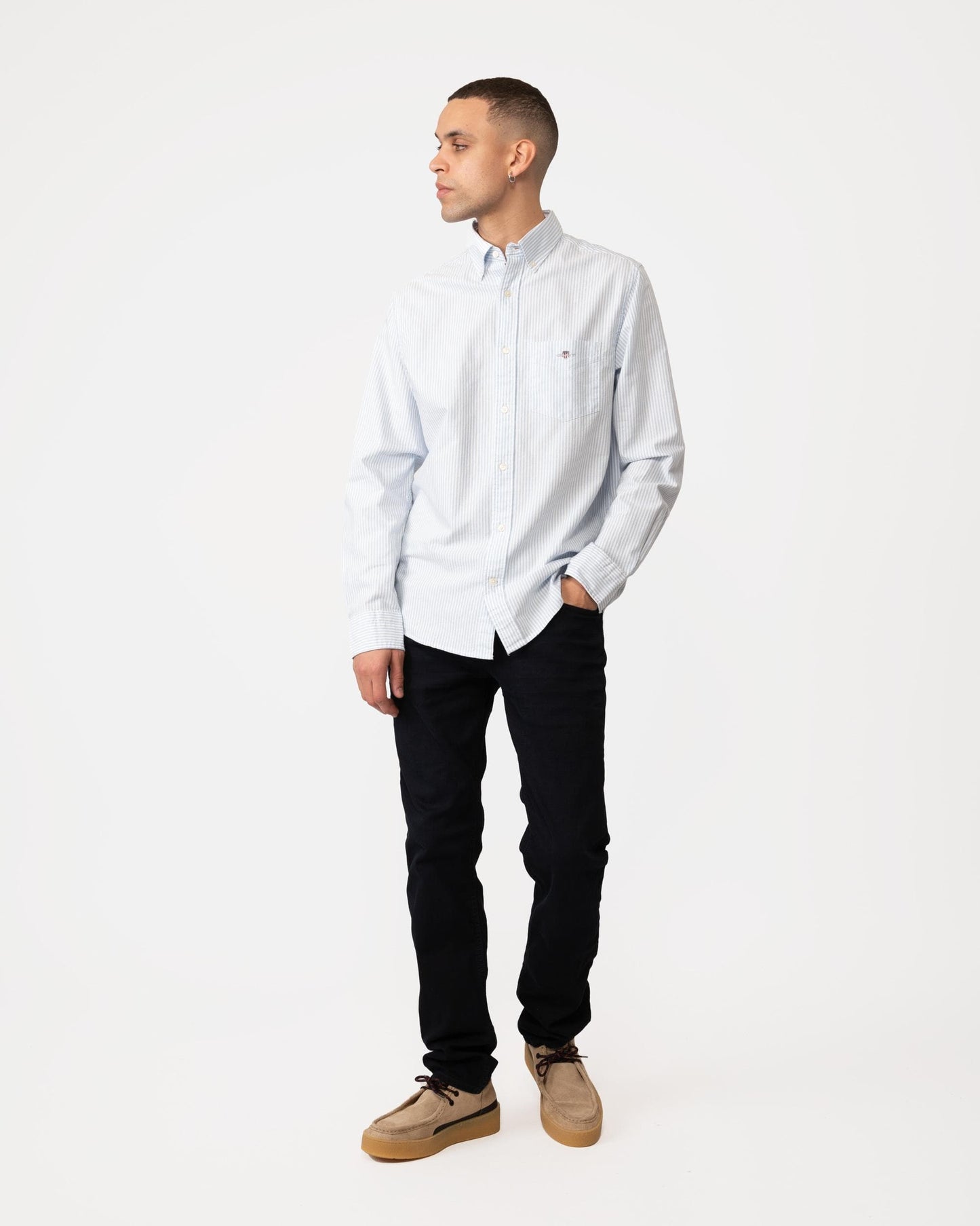 GANT Mens Regular Fit Long Sleeve Oxford Banker Stripe Shirt - 455 Light Blue