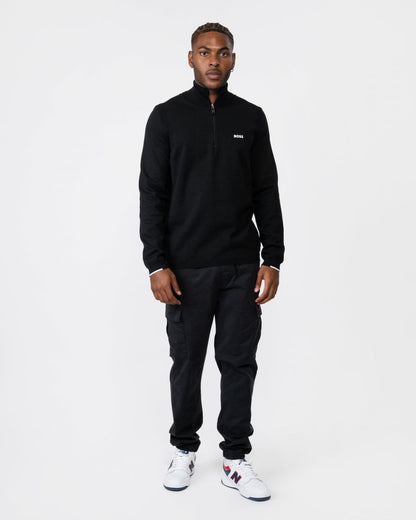 BOSS Green Ever-X Mens Cotton Blend Zip-Neck Sweater with Logo Print - Black 001