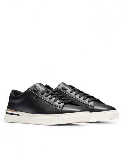 BOSS Orange Clint Mens Leather Cupsole Trainers With Logos and Signature Stripe