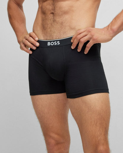 BOSS Orange Power Three Pack Mens Stretch Cotton Boxer Briefs With Logos NOS - White/Grey/Black 999