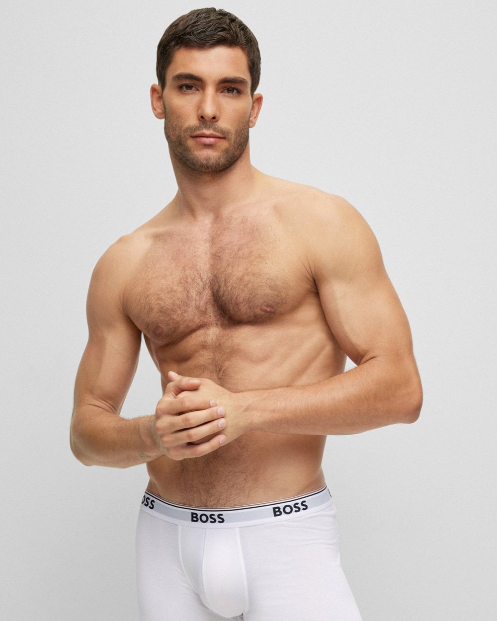 BOSS Orange Power Three Pack Mens Stretch Cotton Boxer Briefs With Logos NOS - White/Grey/Black 999