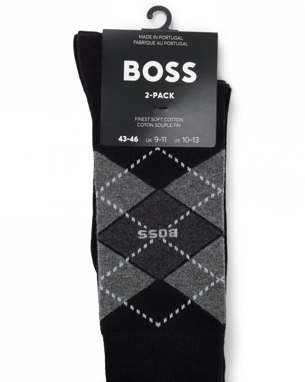 BOSS Orange 2 Pack Mens Combed Cotton Argyle Socks - Black 001