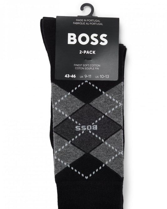 BOSS Orange 2 Pack Mens Combed Cotton Argyle Socks - Black 001