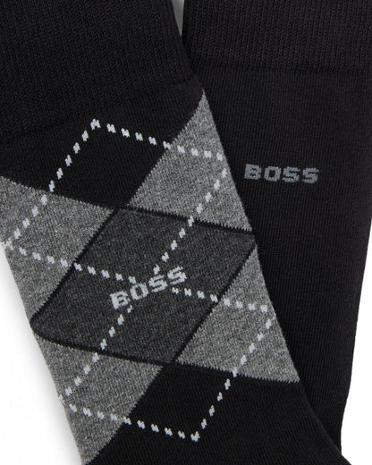 BOSS Orange 2 Pack Mens Combed Cotton Argyle Socks - Black 001