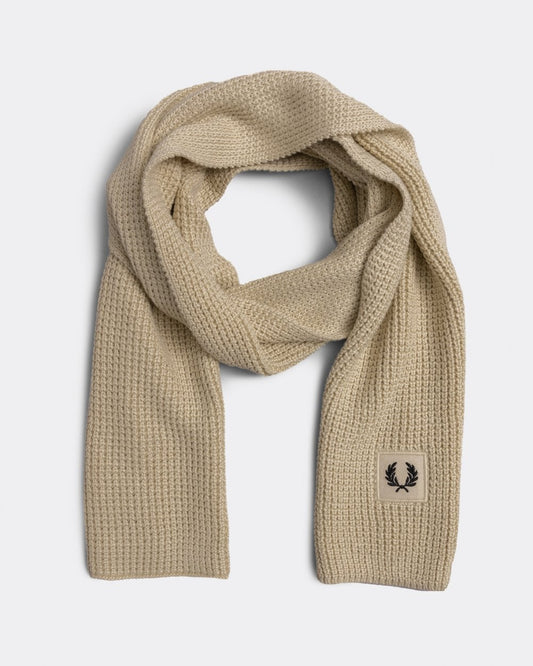 Fred Perry Mens Waffle Knit Patch Brand Rib Scarf