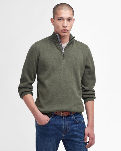 Barbour Cotton Mens Half Zip Jumper - Dusty Olive