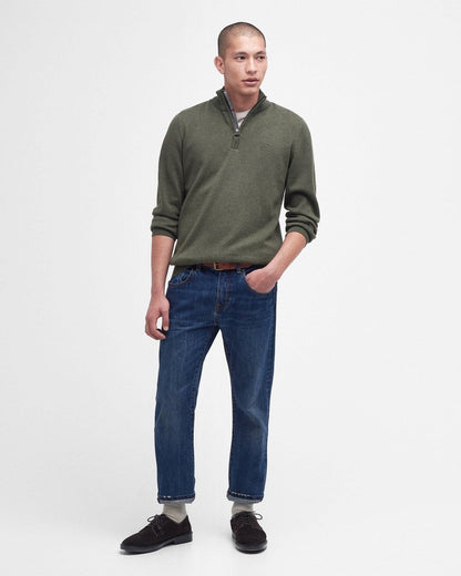 Barbour Cotton Mens Half Zip Jumper - Dusty Olive