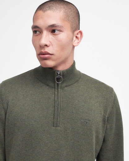 Barbour Cotton Mens Half Zip Jumper - Dusty Olive