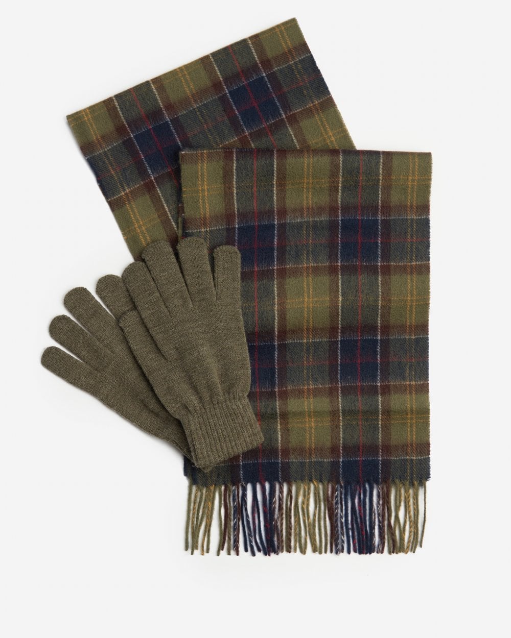 Barbour Tartan Mens Scarf & Glove Gift Set - Classic/Olive