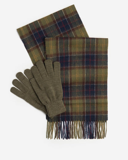 Barbour Tartan Mens Scarf & Glove Gift Set - Classic/Olive