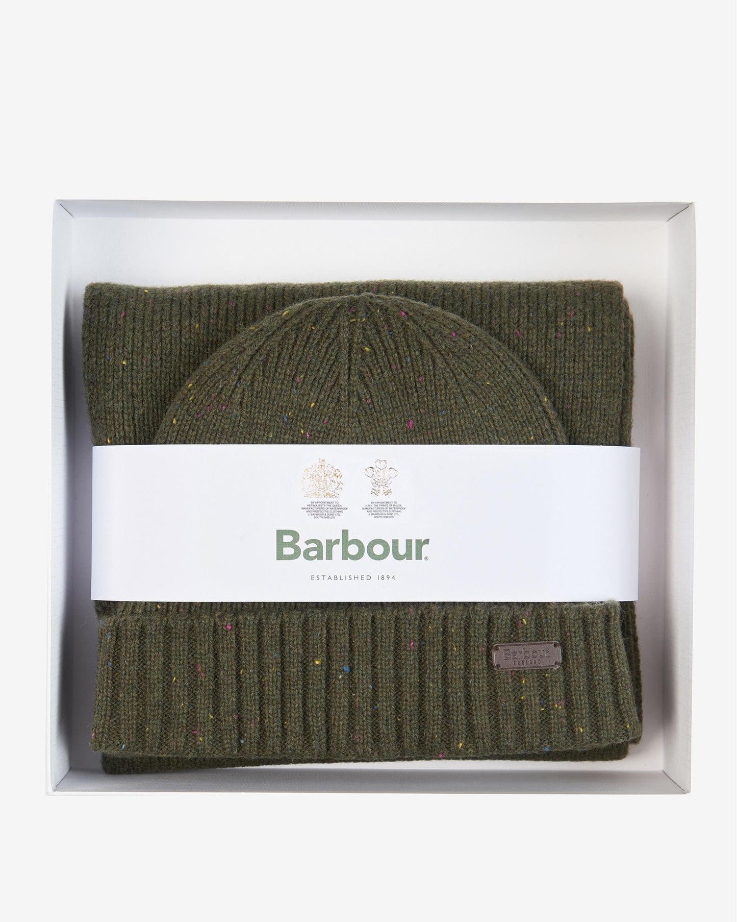 Barbour Carlton Fleck Beanie & Scarf Mens Gift Set - Olive