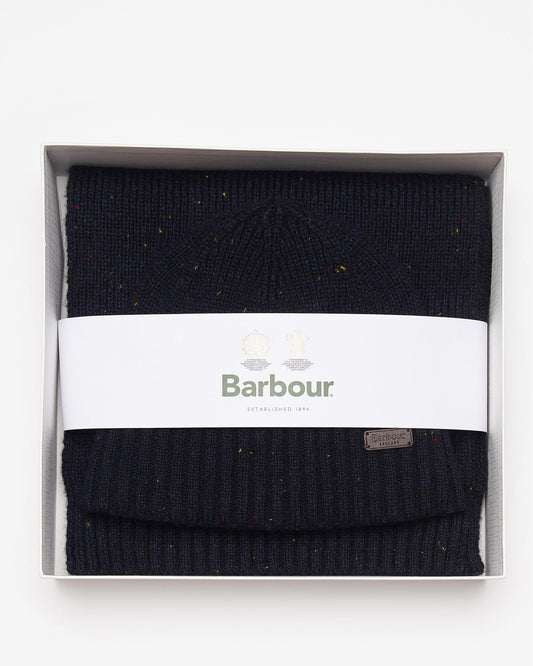 Barbour Carlton Fleck Beanie & Scarf Mens Gift Set