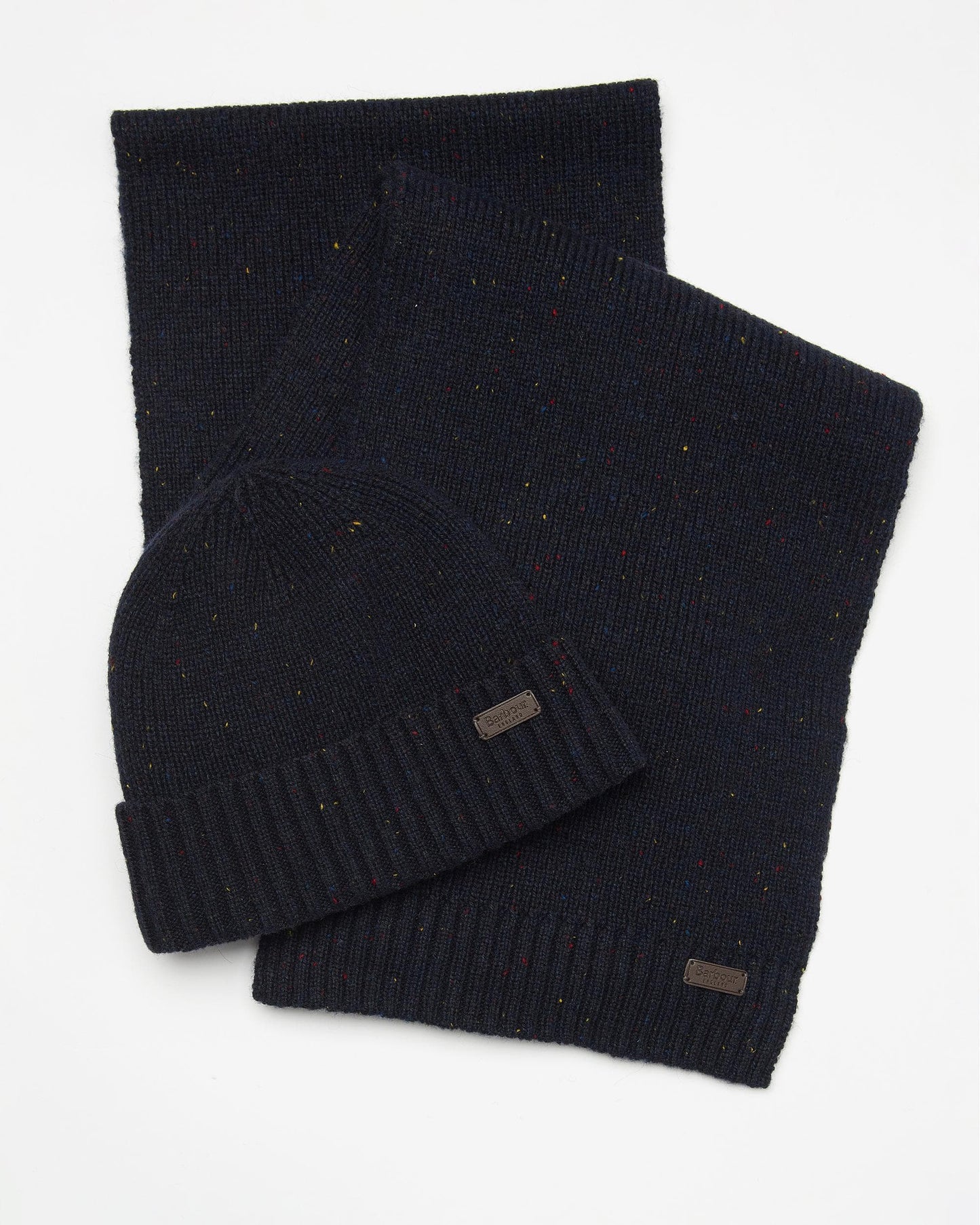 Barbour Carlton Fleck Beanie & Scarf Mens Gift Set - Navy