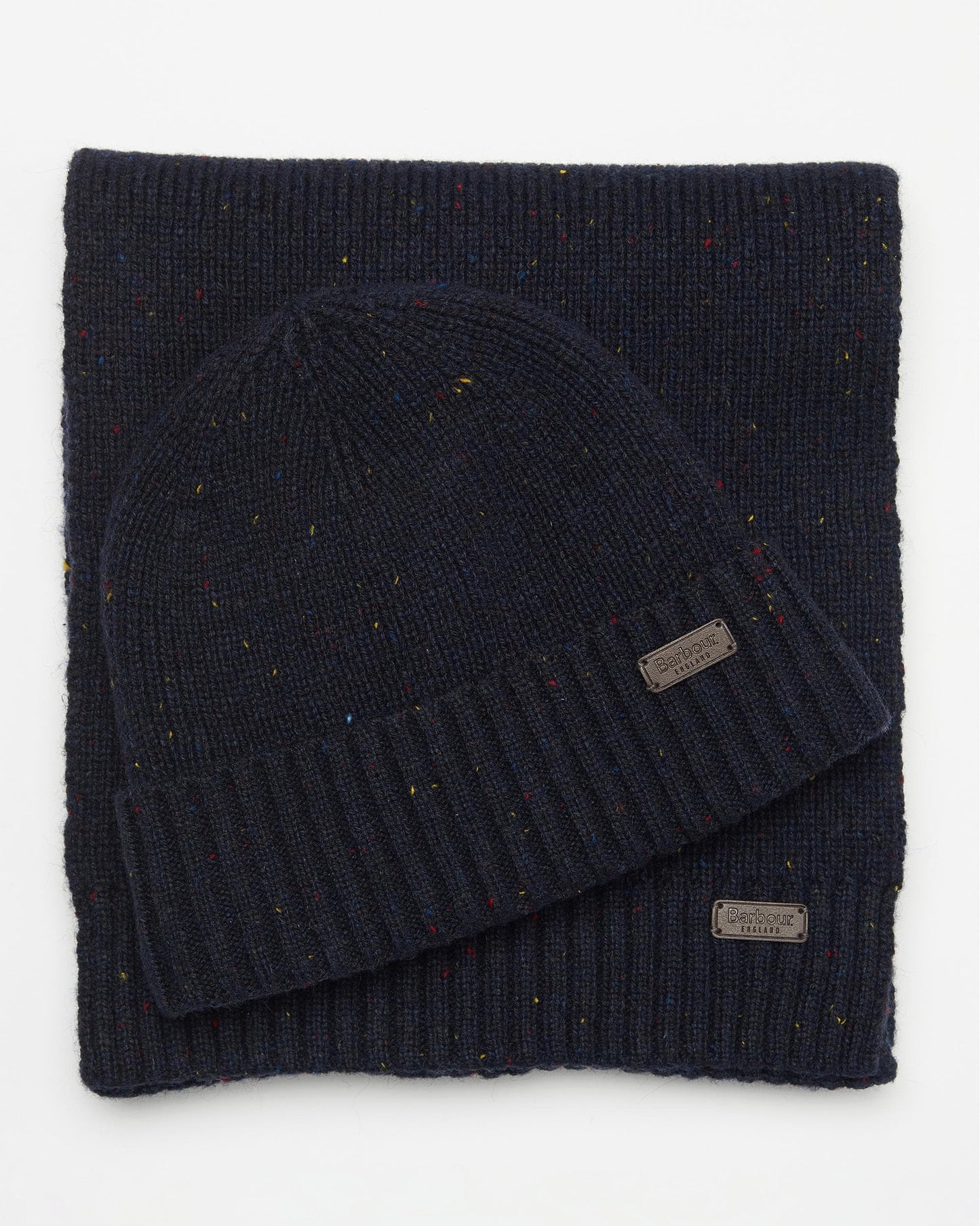 Barbour Carlton Fleck Beanie & Scarf Mens Gift Set - Navy