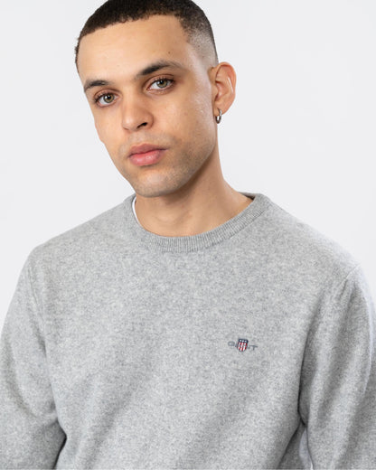 GANT Mens Superfine Lambswool Crew Neck Jumper - 93 Grey Melange