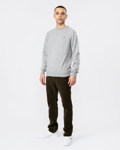 GANT Mens Superfine Lambswool Crew Neck Jumper - 93 Grey Melange