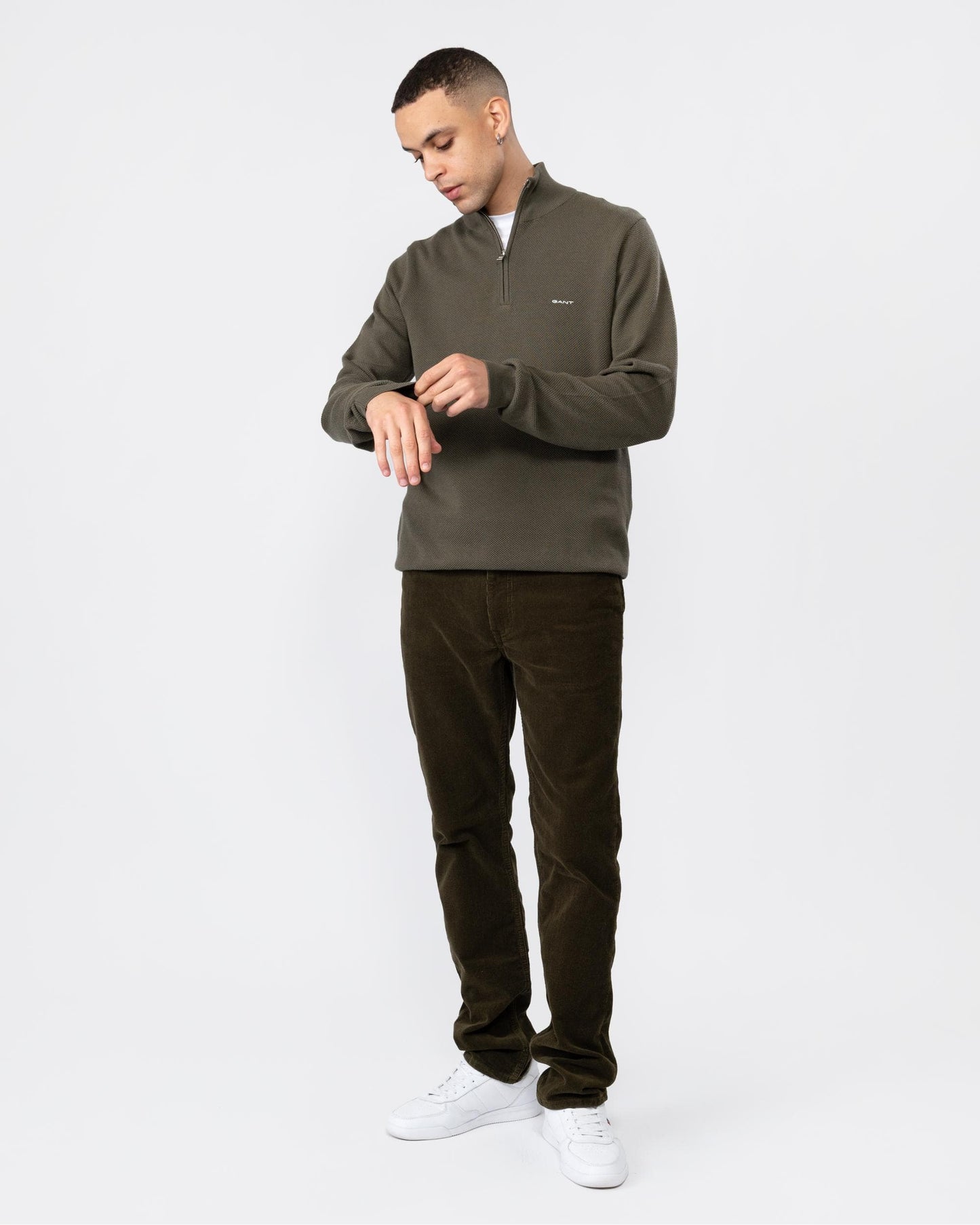 GANT Mens Cotton Pique Half Zip Jumper - 301 Juniper Green