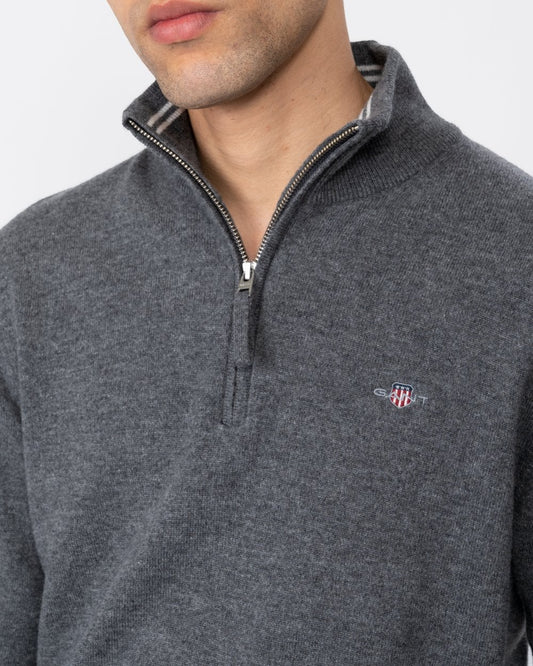 GANT Mens Superfine Lambswool Half Zip Cardigan - 90 Charcoal Melange