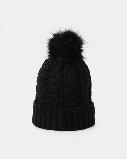 Hunter Unisex Cable Knit Beanie With Pom - Black