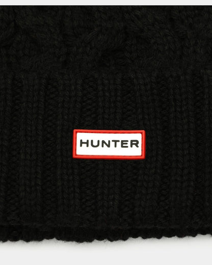Hunter Unisex Cable Knit Beanie With Pom - Black