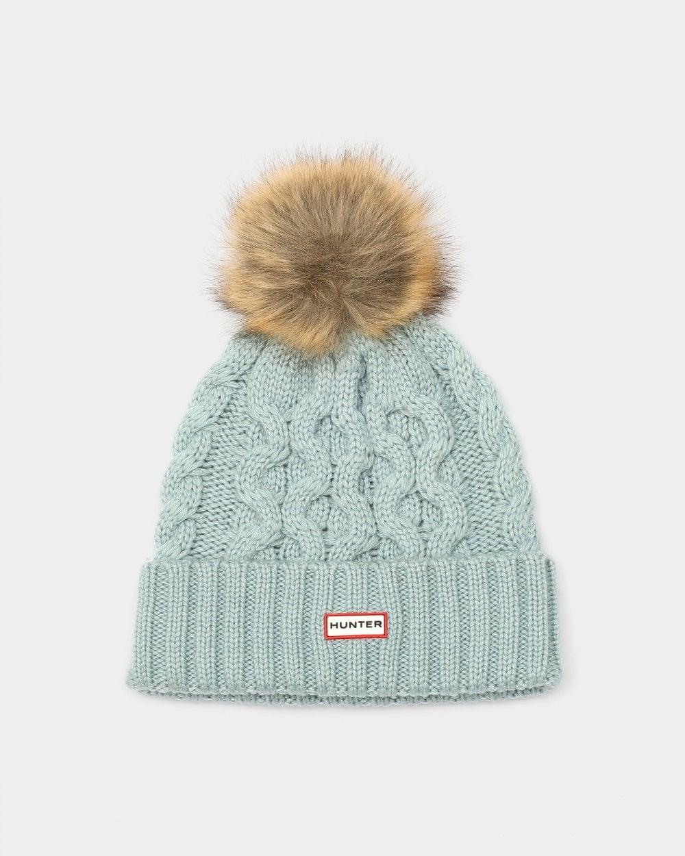 Hunter Unisex Cable Knit Beanie With Pom - Shifting Blue
